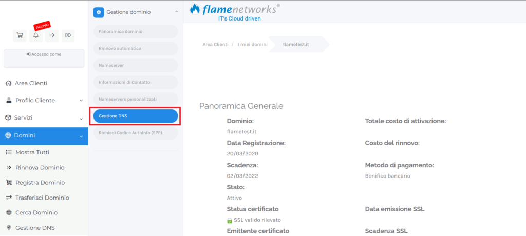 pulsante gestione dns guida spf