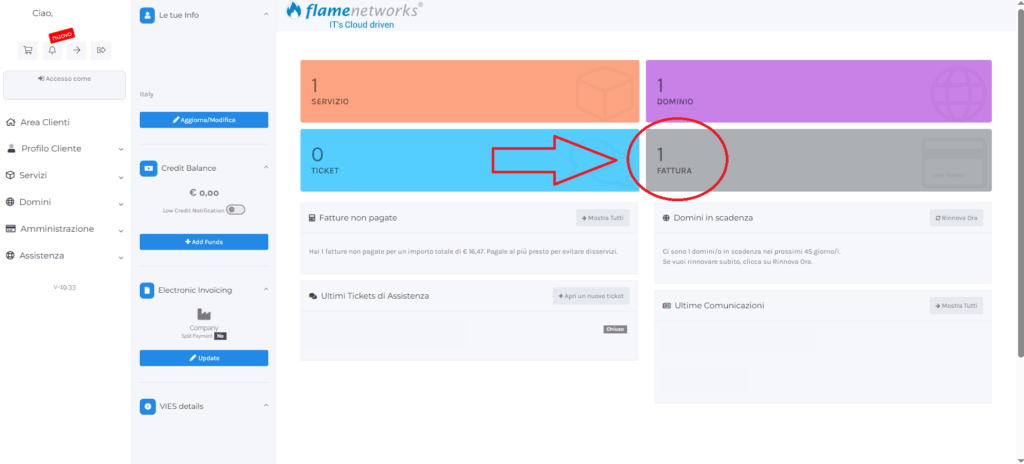 sezione fatture per pagamenti automoatici paypal